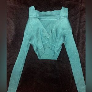 SHEIN Cropped Green/Teal Ribbed Sweater